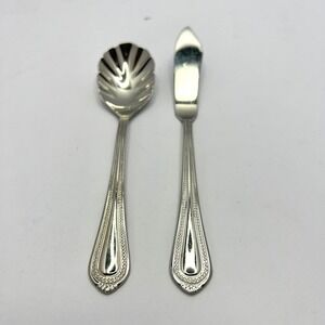 Wallace Silver Chatham Bead Sugar Shell Spoon and Butter Spreader Set Stainless